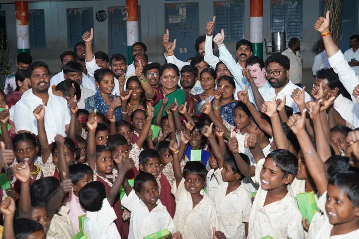 Children welcoming the visit