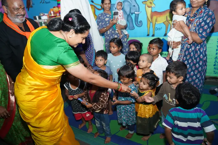 At the anganwadi with toddlers