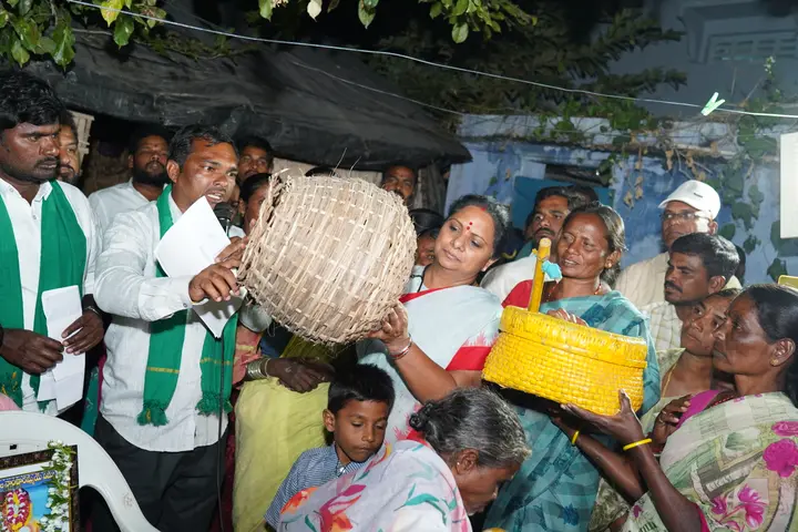 Carrying the basket at the village